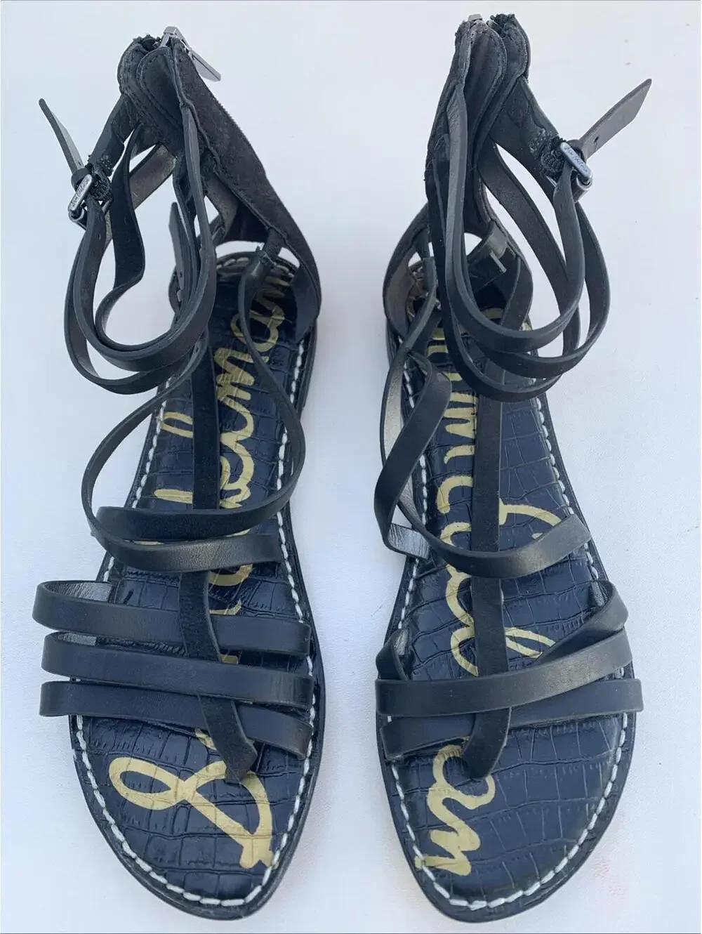 Sam Edelman Gladiator Sandals Black Flats Sz 9 Womens - Picture 2 of 11